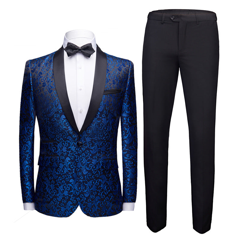 2-teiliges Herrenanzug-Set mit Jacquard-Muster und 1 Knopf, bedruckt, Smokingjacke, Hose, Frühling/Herbst | 970