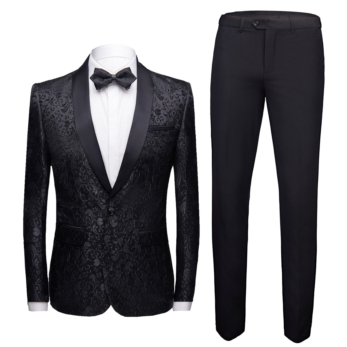 2-teiliges Herrenanzug-Set mit Jacquard-Muster und 1 Knopf, bedruckt, Smokingjacke, Hose, Frühling/Herbst | 970