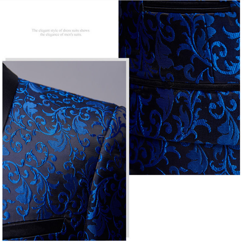2-teiliges Herrenanzug-Set mit Jacquard-Muster und 1 Knopf, bedruckt, Smokingjacke, Hose, Frühling/Herbst | 970