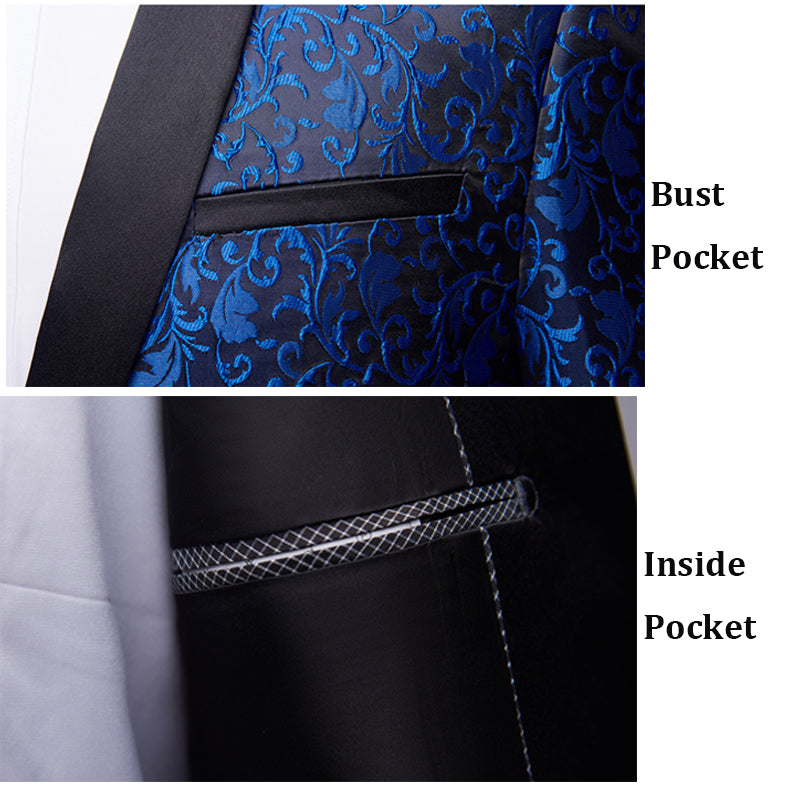 2-teiliges Herrenanzug-Set mit Jacquard-Muster und 1 Knopf, bedruckt, Smokingjacke, Hose, Frühling/Herbst | 970