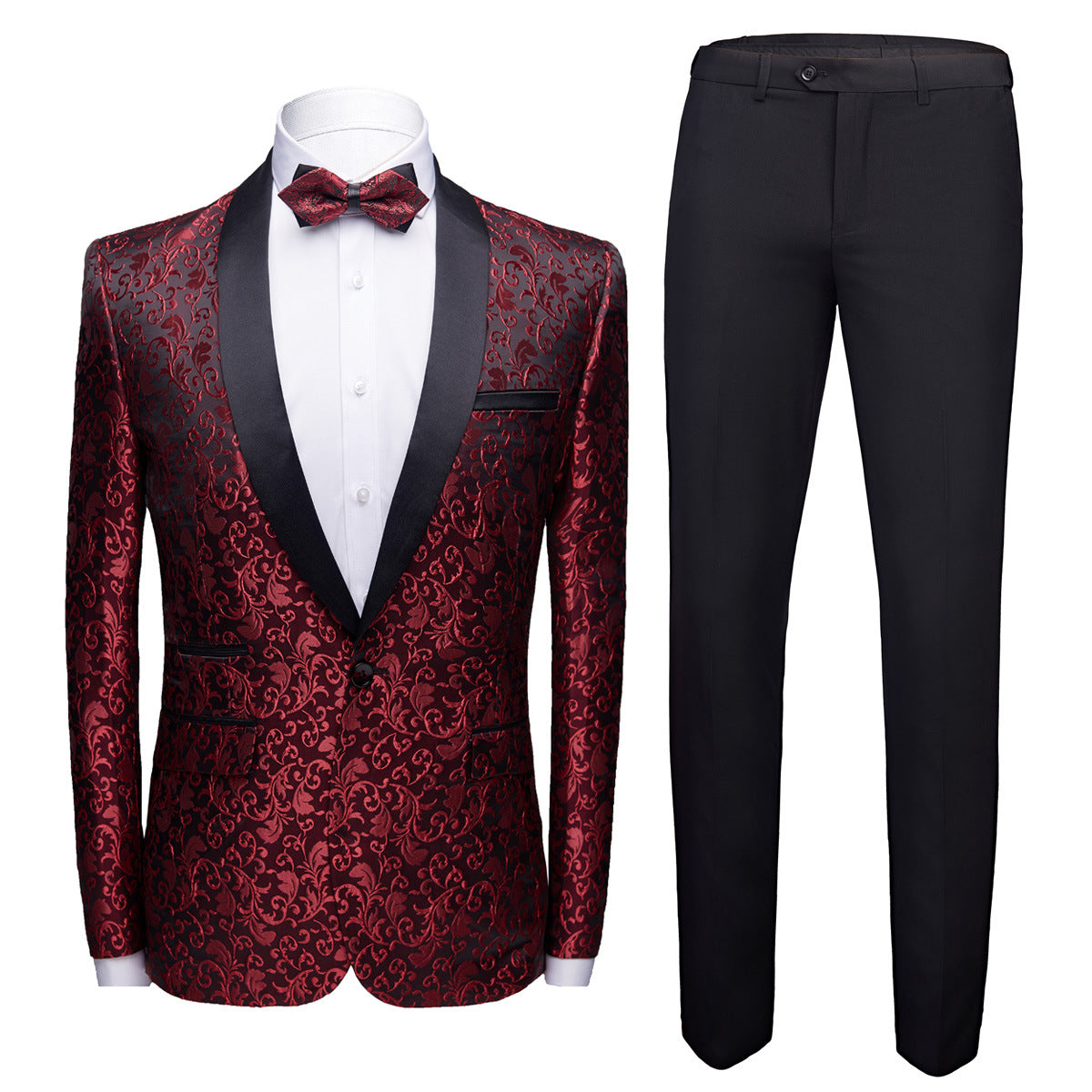 2-teiliges Herrenanzug-Set mit Jacquard-Muster und 1 Knopf, bedruckt, Smokingjacke, Hose, Frühling/Herbst | 970