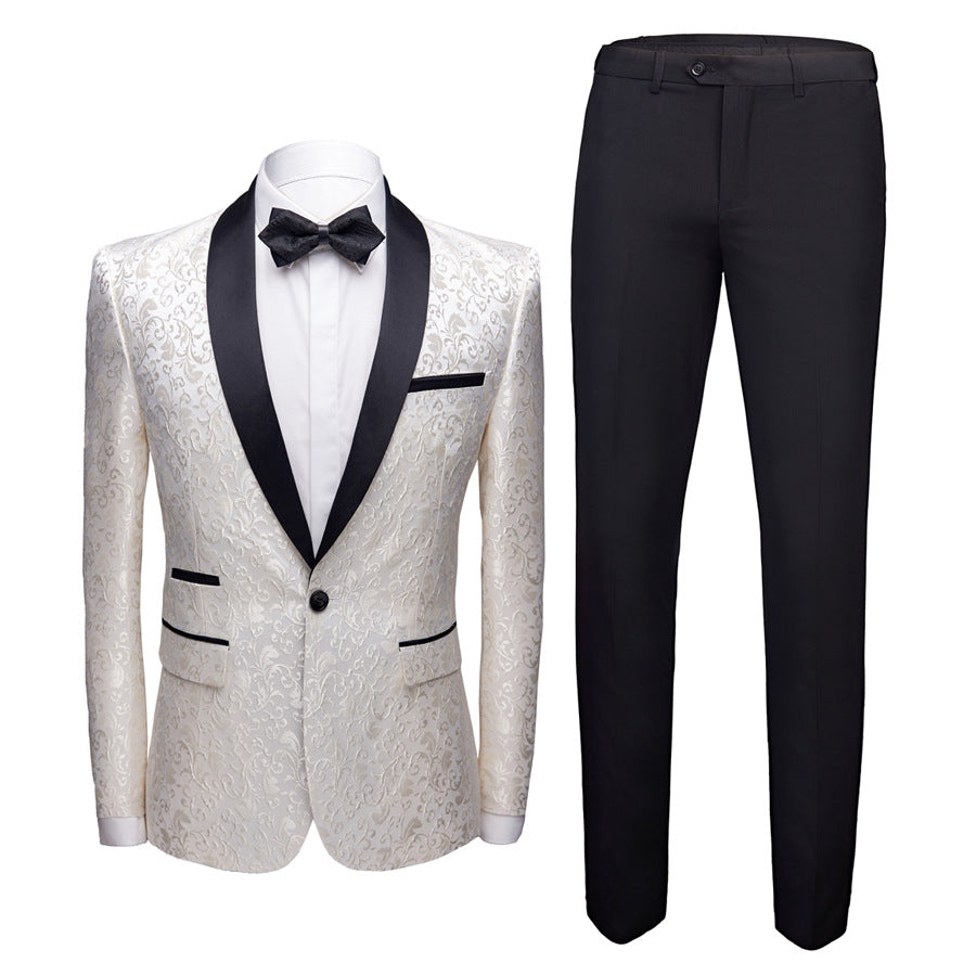 2-teiliges Herrenanzug-Set mit Jacquard-Muster und 1 Knopf, bedruckt, Smokingjacke, Hose, Frühling/Herbst | 970