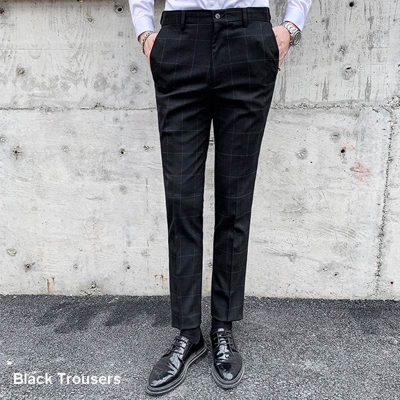 3-teiliger Slim Fit-Anzug für Herren mit Karomuster, formeller Business-Smoking, Blazer + Weste + Hose | 812