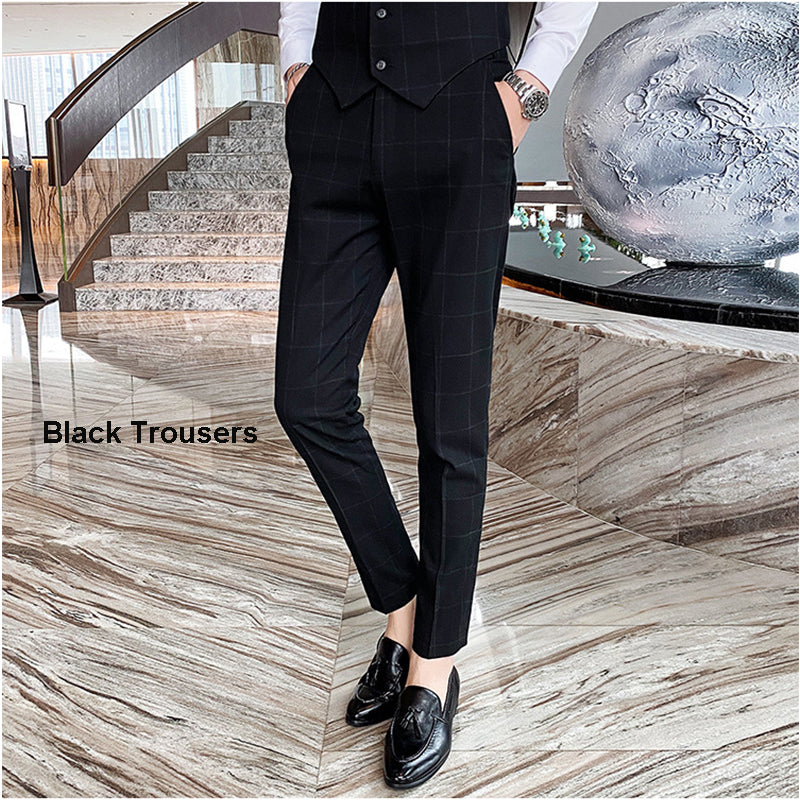 3-teiliger Slim Fit-Anzug für Herren mit Karomuster, formeller Business-Smoking, Blazer + Weste + Hose | 812