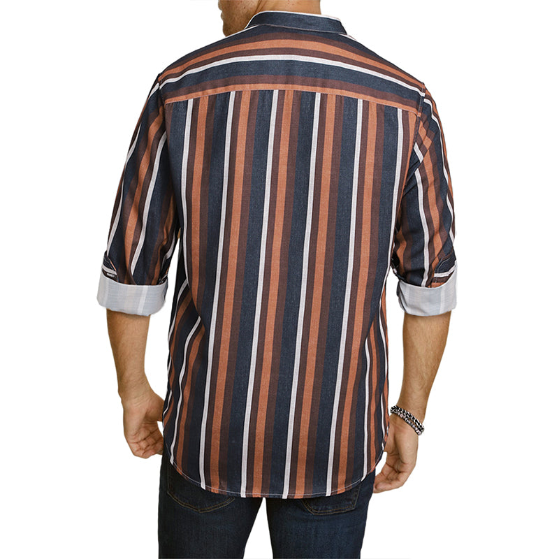 Lässige Langarm-Button-Down-Hemden für Herren mit Streifen | MC255371