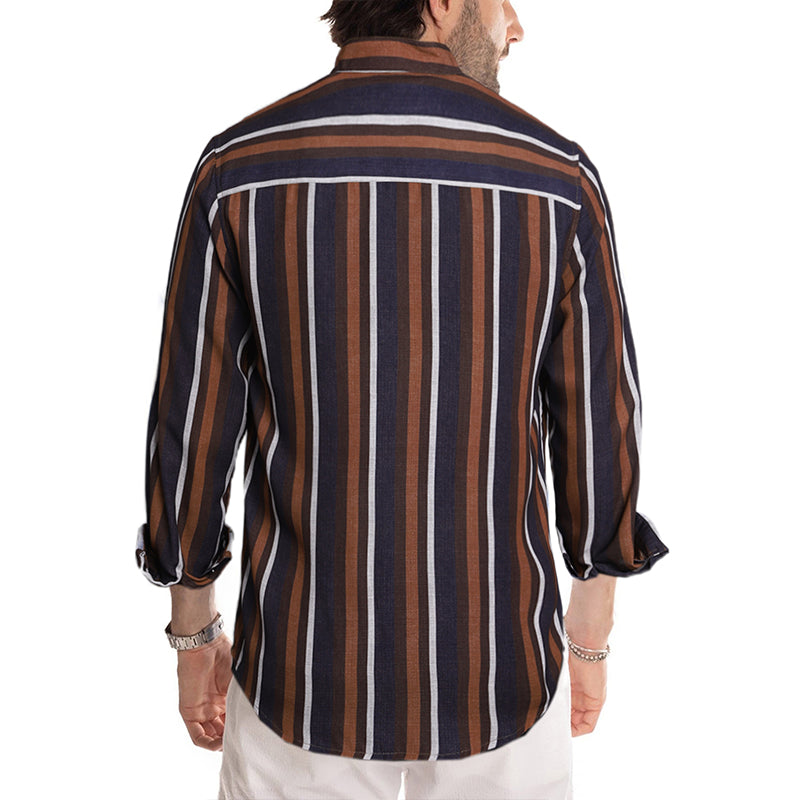 Lässige Langarm-Button-Down-Hemden für Herren mit Streifen | MC255371