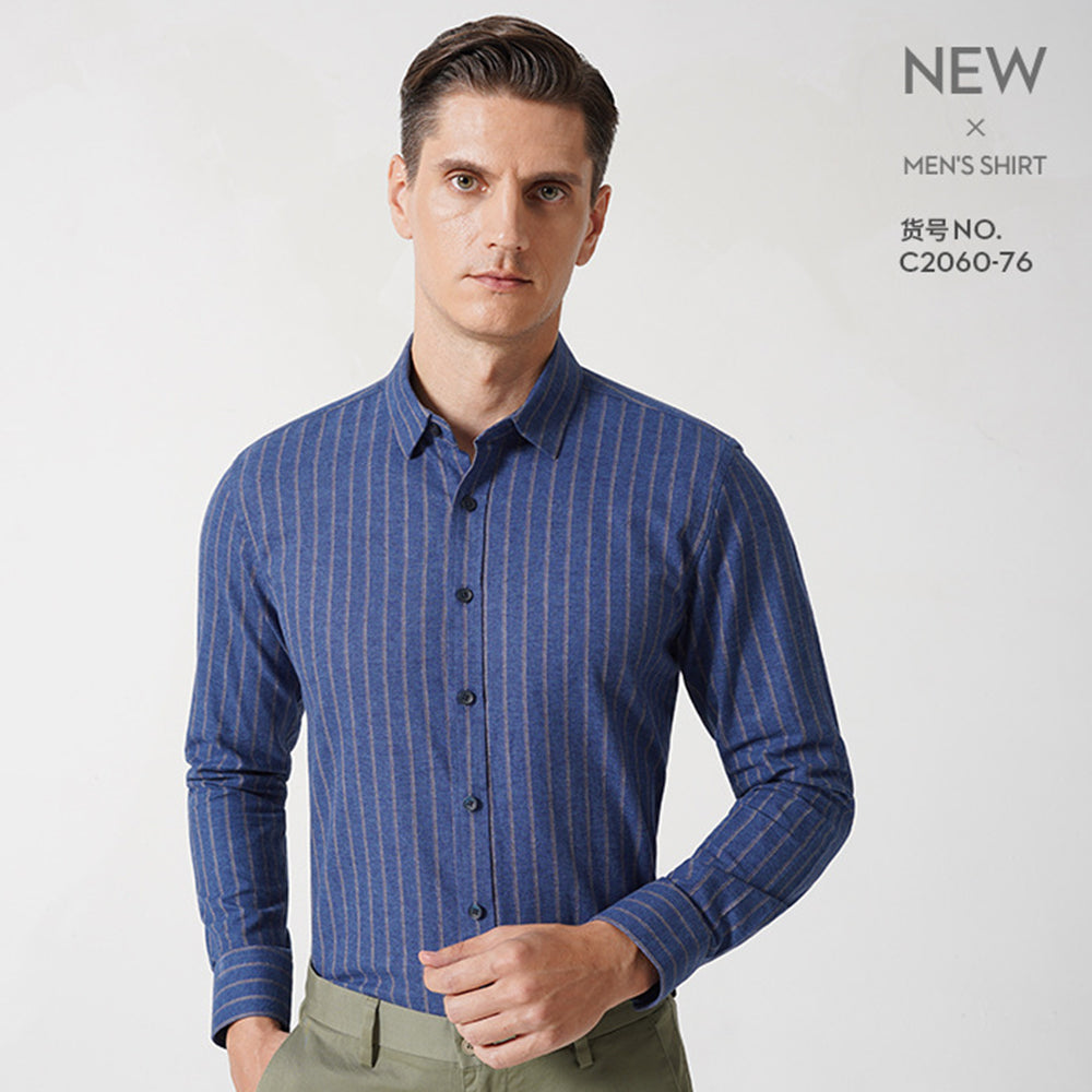 Herren Button-Down-Hemden Langarm Gestreifte Oberteile Regular-Fit Hemd | C2060-75