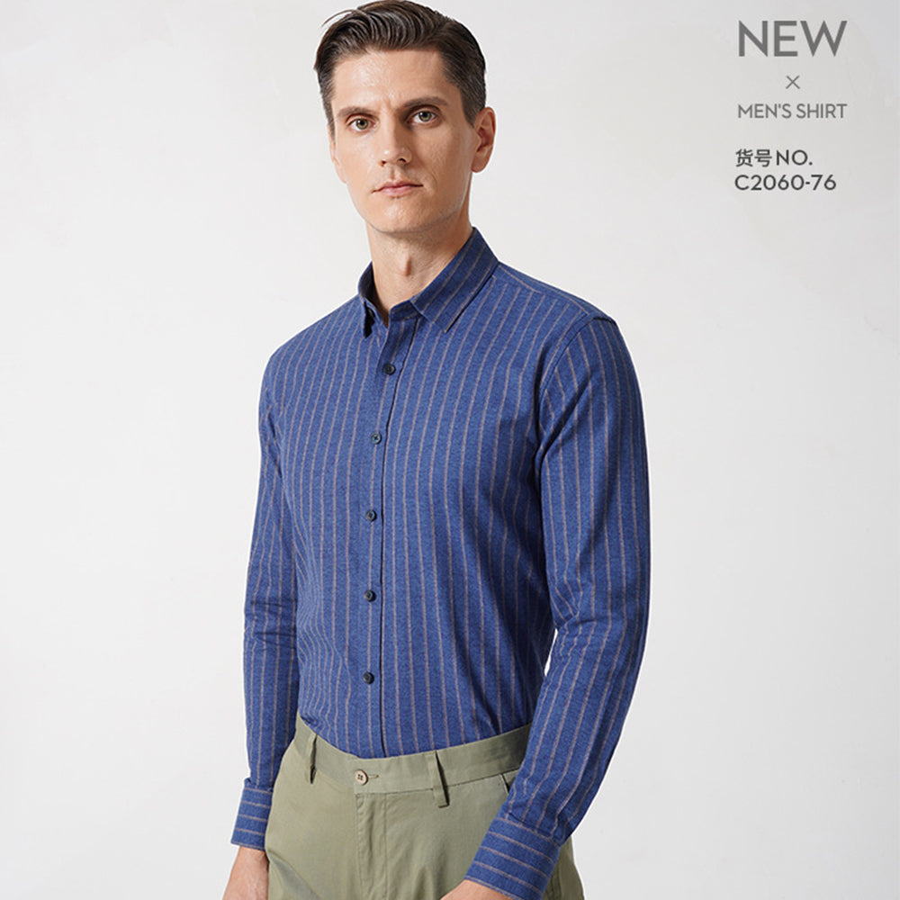 Herren Button-Down-Hemden Langarm Gestreifte Oberteile Regular-Fit Hemd | C2060-75