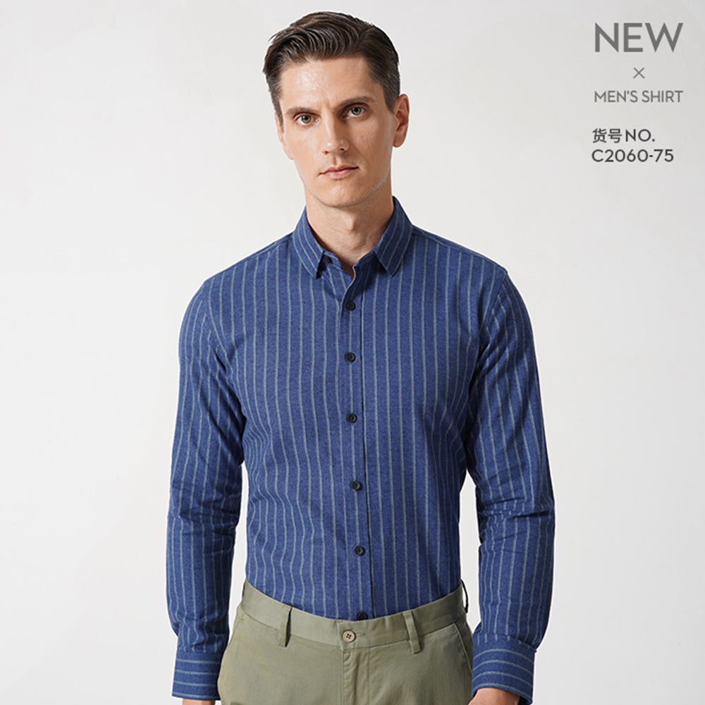 Herren Button-Down-Hemden Langarm Gestreifte Oberteile Regular-Fit Hemd | C2060-75