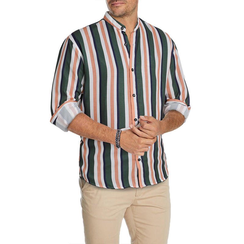 Lässige Langarm-Button-Down-Hemden für Herren mit Streifen | MC255371