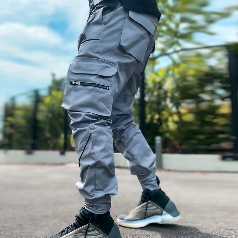 Graue Herren Multi Pocket Fashion Cargohose Technische reflektierende Joggerhose | W302
