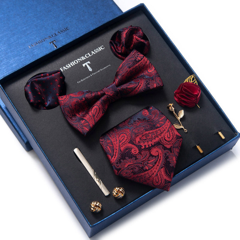 8-teiliges klassisches Herren-Krawattenset aus Seide mit Paisley-Streifen, Geschenkbox | LB202