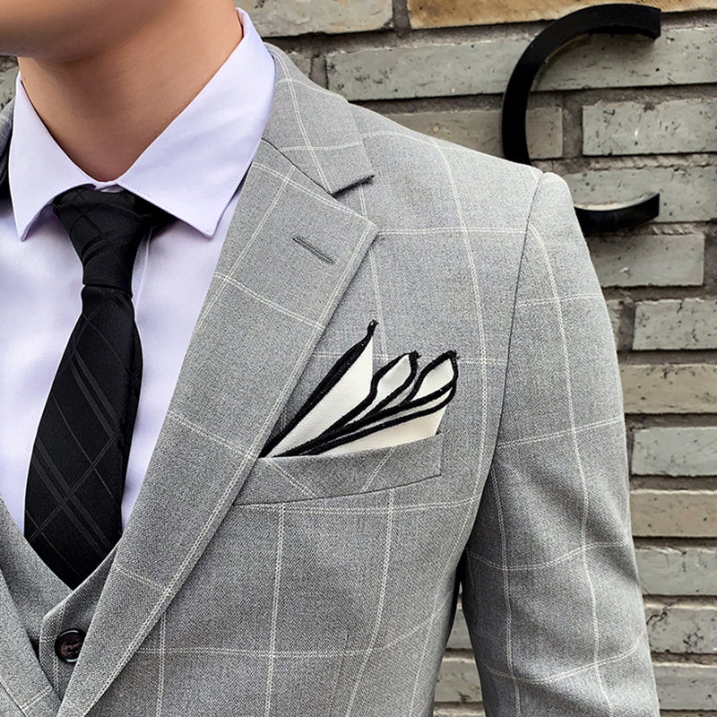 3-teiliger Slim Fit-Anzug für Herren mit Karomuster, formeller Business-Smoking, Blazer + Weste + Hose | 812