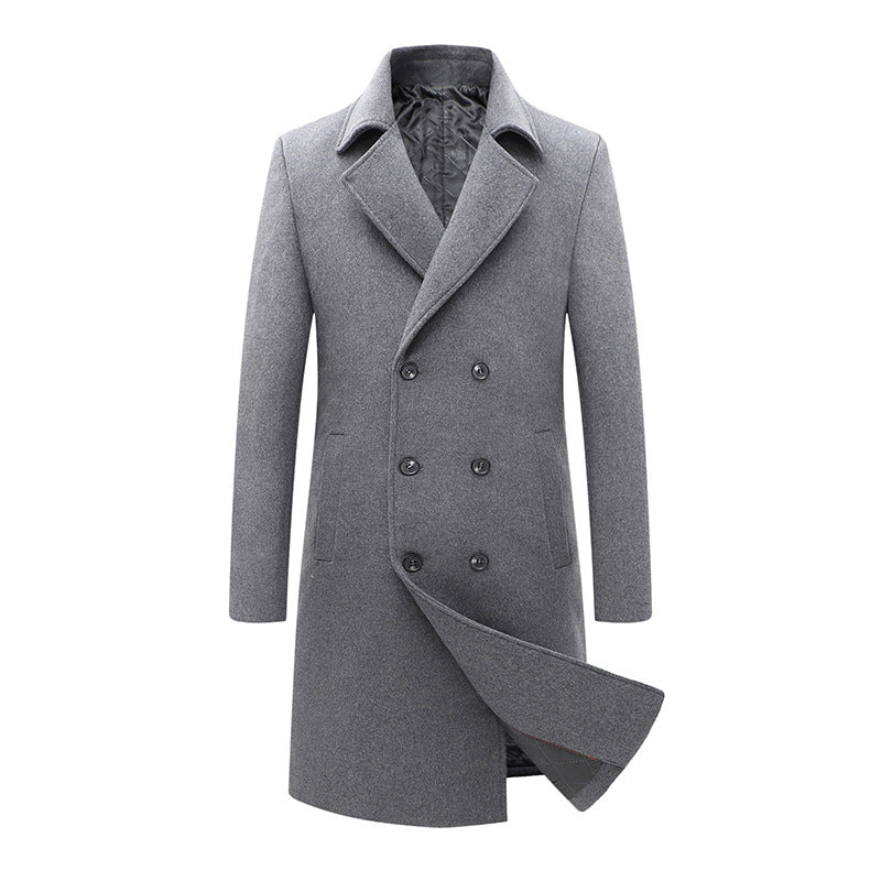 Herren Premium Wollmischung Zweireihiger Steppmantel Lang | xz1721
