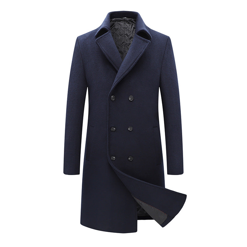 Herren Premium Wollmischung Zweireihiger Steppmantel Lang | xz1721