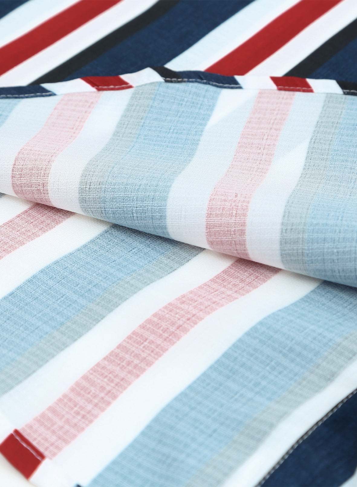 Lässiges Herrenhemd aus Baumwolle mit Streifen und langen Ärmeln und Leinengefühl, Stehkragen, Button-Down-Hemd | +MC255371-4019