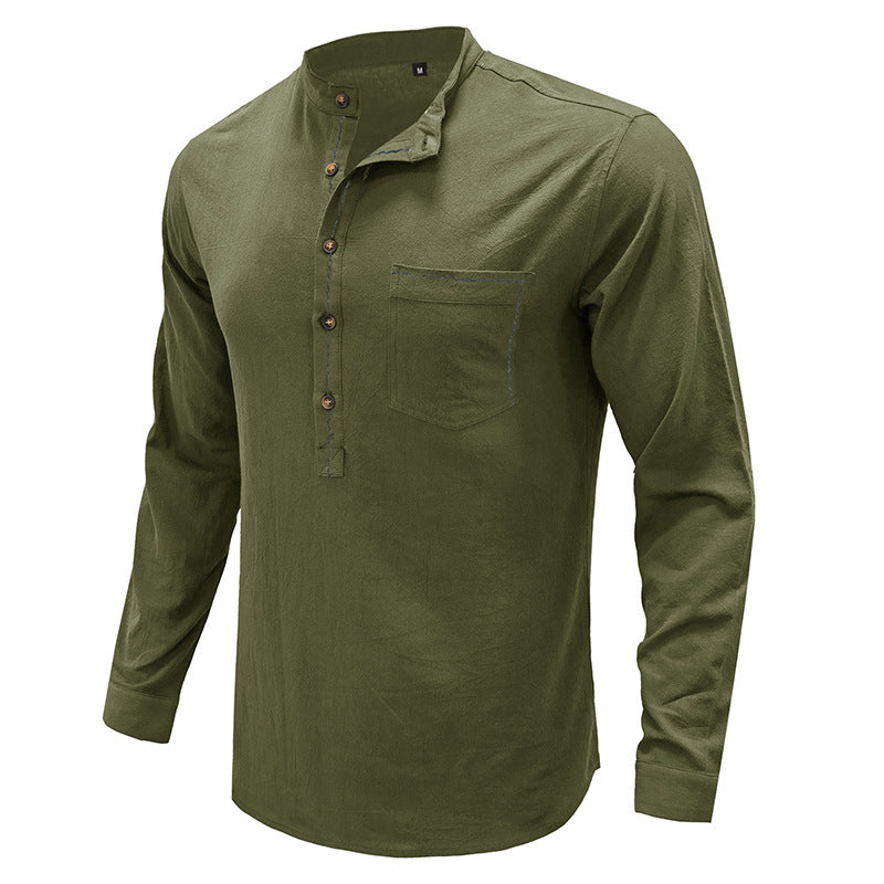 Herren Freizeitbluse Flex Henley Langarm-T-Shirts mit Tasche Lockere Oberteile | 220505