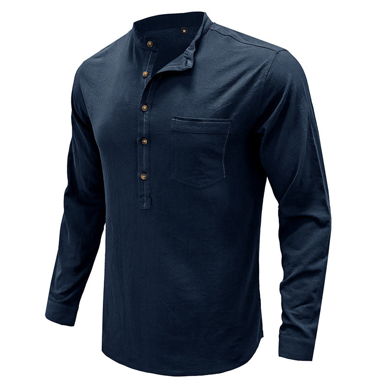 Herren Freizeitbluse Flex Henley Langarm-T-Shirts mit Tasche Lockere Oberteile | 220505