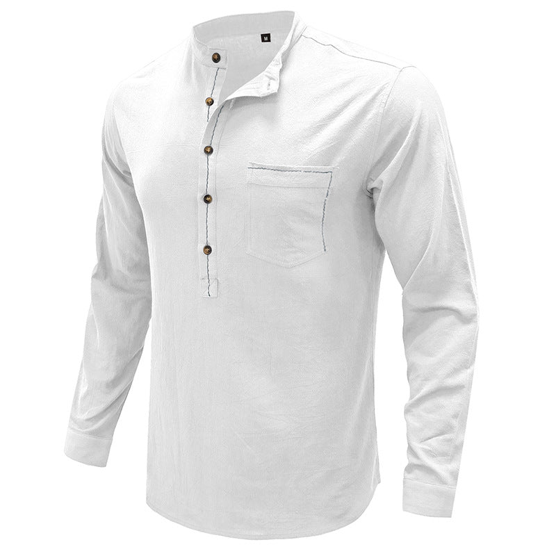 Herren Freizeitbluse Flex Henley Langarm-T-Shirts mit Tasche Lockere Oberteile | 220505