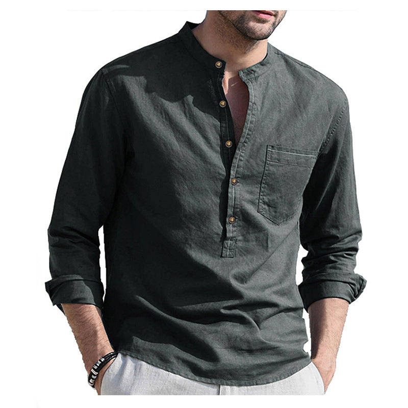 Herren Freizeitbluse Flex Henley Langarm-T-Shirts mit Tasche Lockere Oberteile | 220505