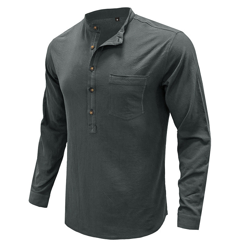Herren Freizeitbluse Flex Henley Langarm-T-Shirts mit Tasche Lockere Oberteile | 220505