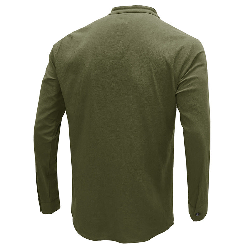 Herren Freizeitbluse Flex Henley Langarm-T-Shirts mit Tasche Lockere Oberteile | 220505