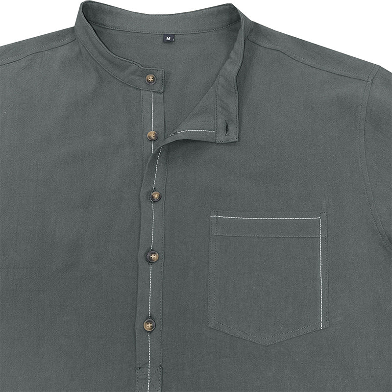 Herren Freizeitbluse Flex Henley Langarm-T-Shirts mit Tasche Lockere Oberteile | 220505