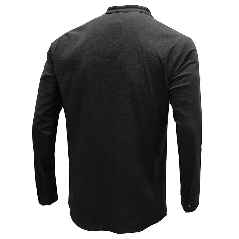 Herren Freizeitbluse Flex Henley Langarm-T-Shirts mit Tasche Lockere Oberteile | 220505