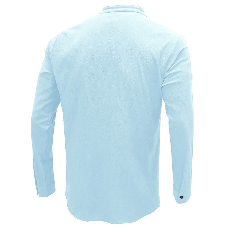 Herren Freizeitbluse Flex Henley Langarm-T-Shirts mit Tasche Lockere Oberteile | 220505