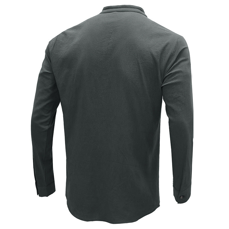Herren Freizeitbluse Flex Henley Langarm-T-Shirts mit Tasche Lockere Oberteile | 220505