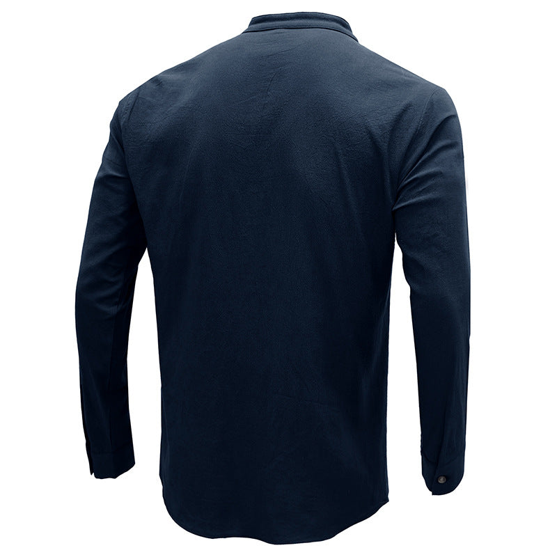 Herren Freizeitbluse Flex Henley Langarm-T-Shirts mit Tasche Lockere Oberteile | 220505