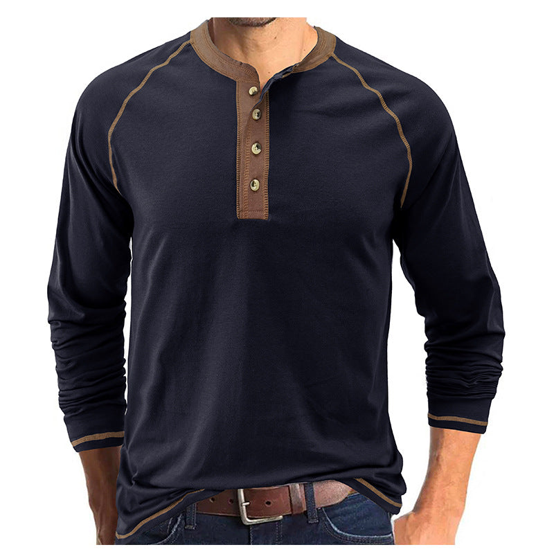 Herrenhemd, langärmeliges, leichtes Henley-T-Shirt aus Baumwolle | 2237