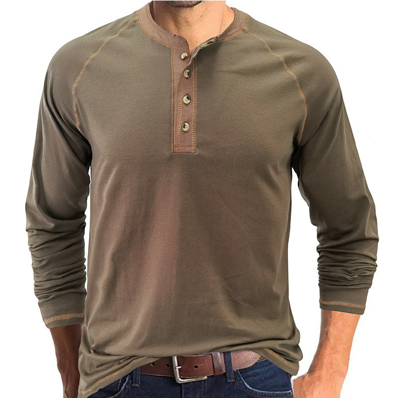 Herrenhemd, langärmeliges, leichtes Henley-T-Shirt aus Baumwolle | 2237