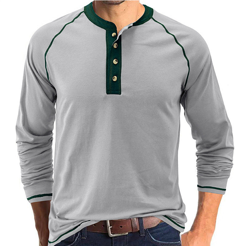 Herrenhemd, langärmeliges, leichtes Henley-T-Shirt aus Baumwolle | 2237