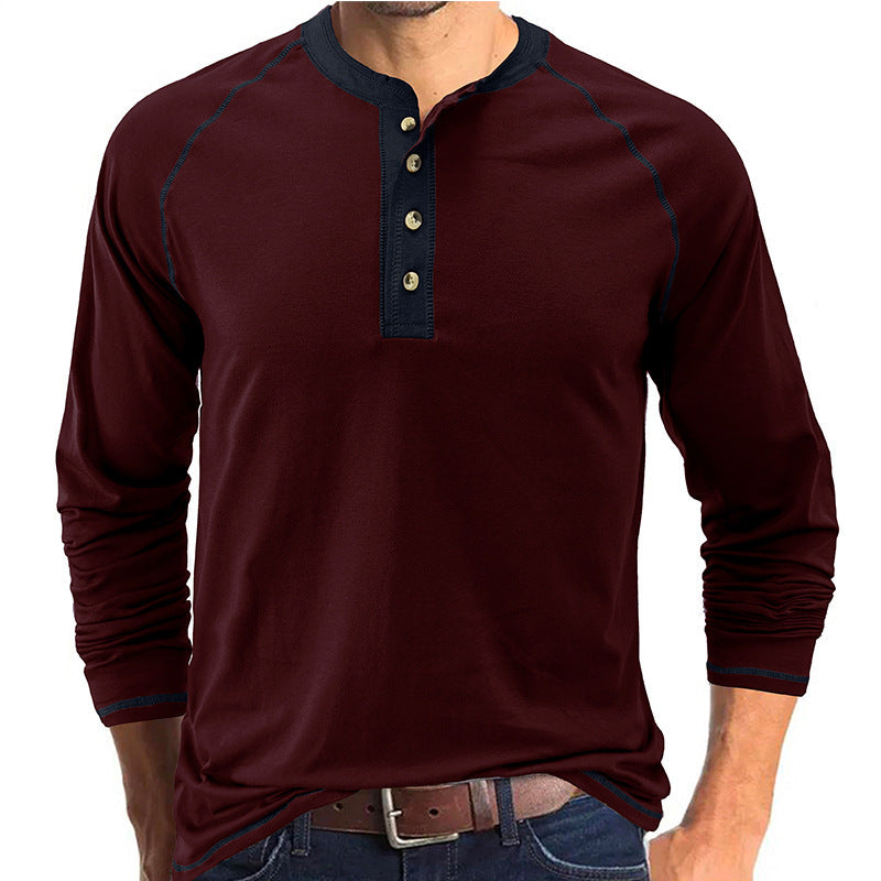 Herrenhemd, langärmeliges, leichtes Henley-T-Shirt aus Baumwolle | 2237