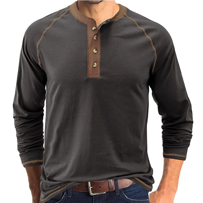 Herrenhemd, langärmeliges, leichtes Henley-T-Shirt aus Baumwolle | 2237