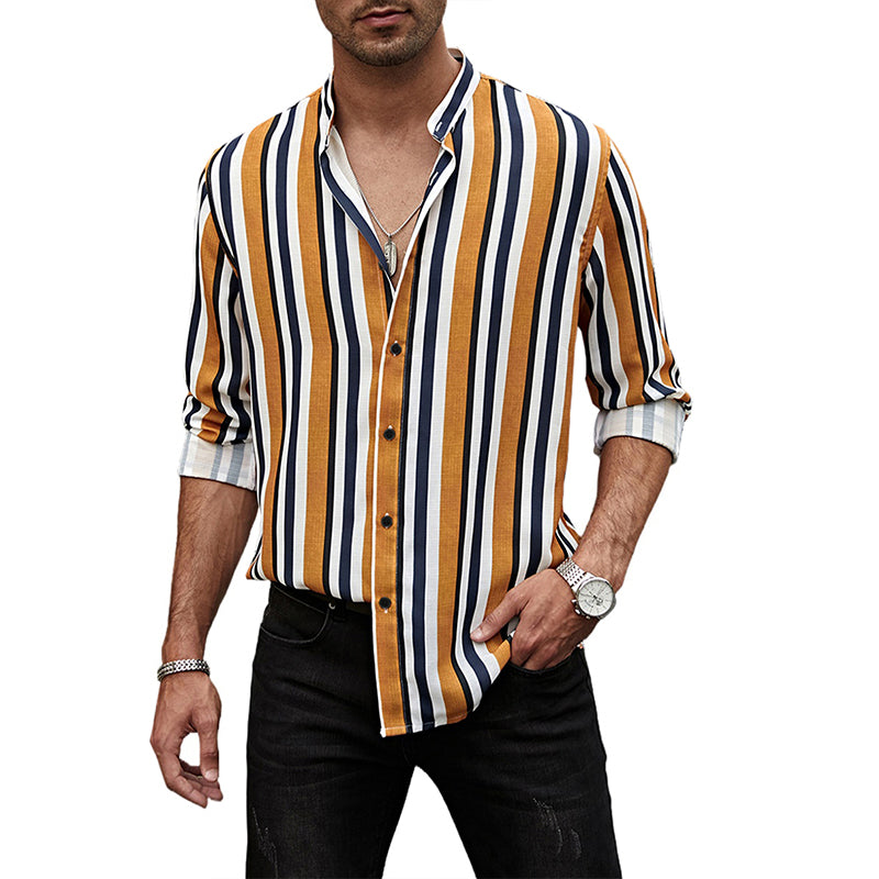 Lässige Langarm-Button-Down-Hemden für Herren mit Streifen | MC255371