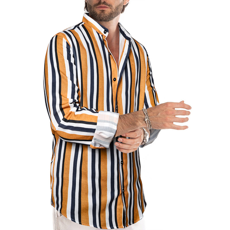 Lässige Langarm-Button-Down-Hemden für Herren mit Streifen | MC255371