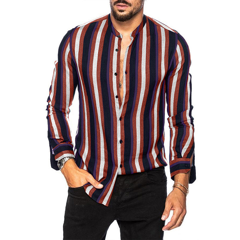 Lässige Langarm-Button-Down-Hemden für Herren mit Streifen | MC255371