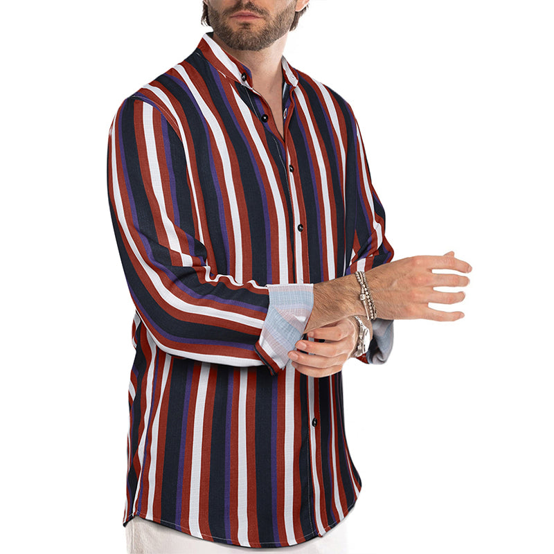 Lässige Langarm-Button-Down-Hemden für Herren mit Streifen | MC255371