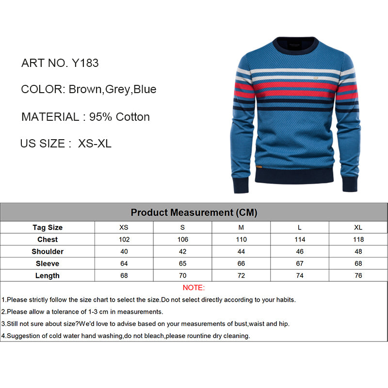 Herrenpullover Rundhalsausschnitt Warme Baumwolle Klassischer Pullover Gestreift -Y183