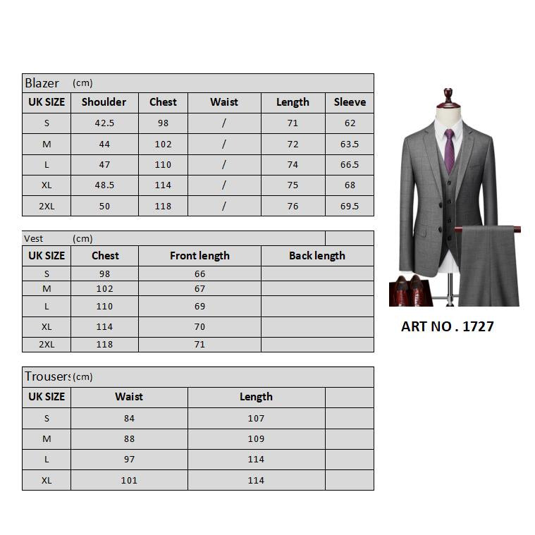 Herrenanzug Slim Fit mit Karomuster, 3-teilig, Einknopf, Business-Anzug für Hochzeiten und Bälle, Blazer, Smoking, Weste und Hose | 1727