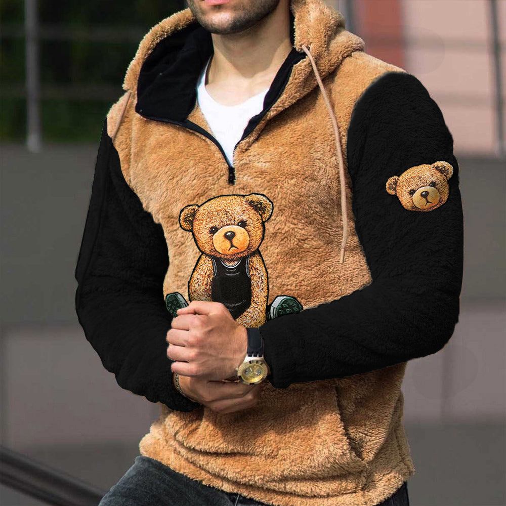 Herren Premium Weiche & Warme Kapuzenjacke Lammwolle Strick Teddybär Hoodie