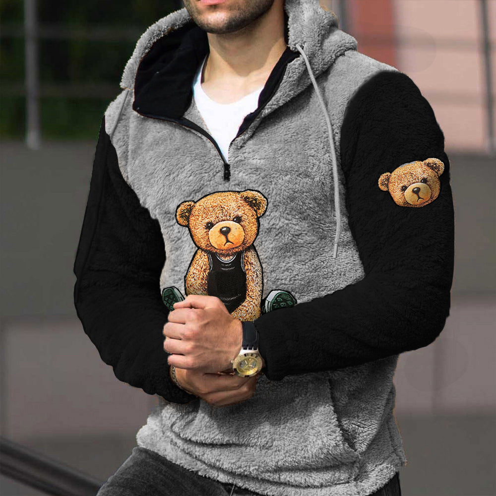 Herren Premium Weiche & Warme Kapuzenjacke Lammwolle Strick Teddybär Hoodie