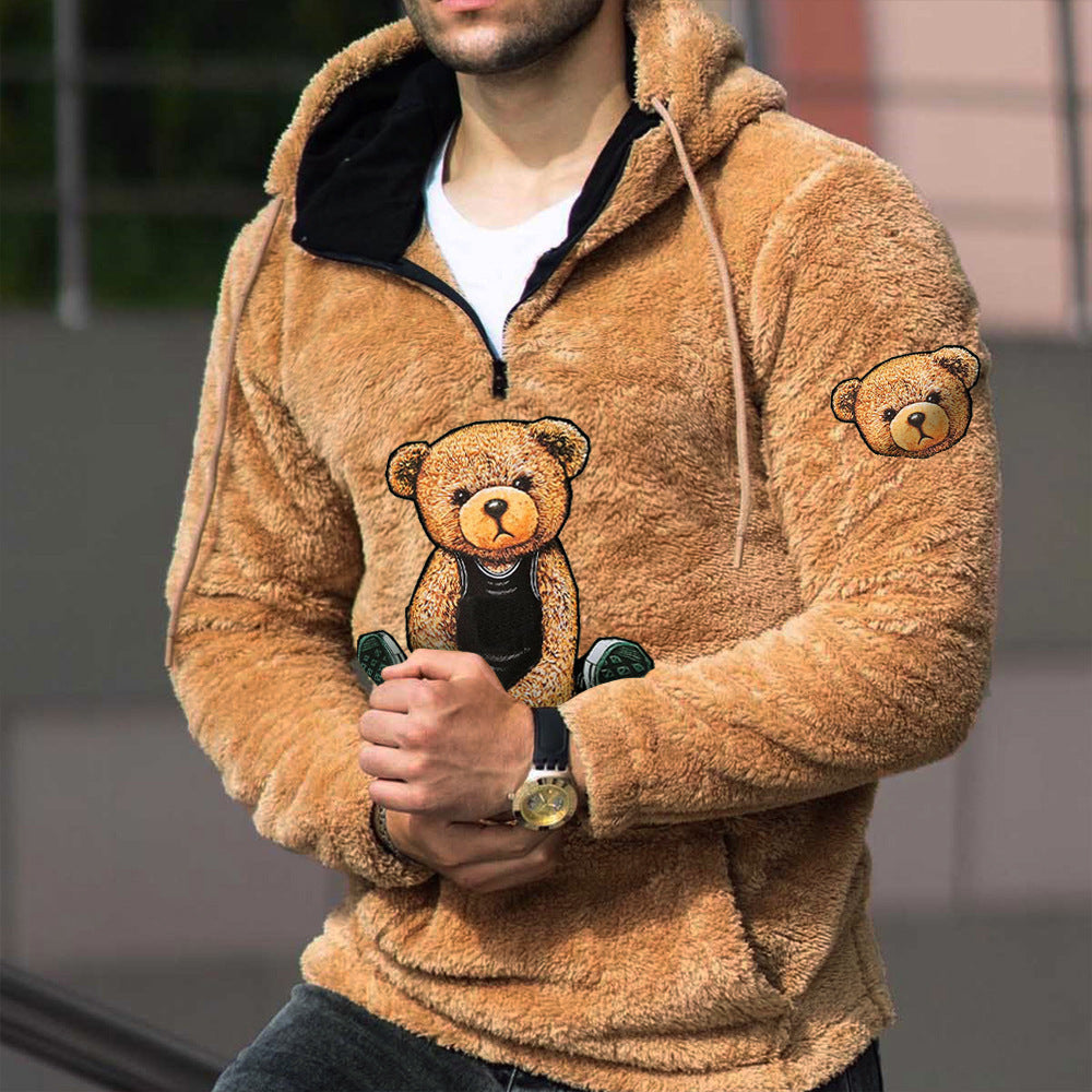 Herren Premium Weiche & Warme Kapuzenjacke Lammwolle Strick Teddybär Hoodie
