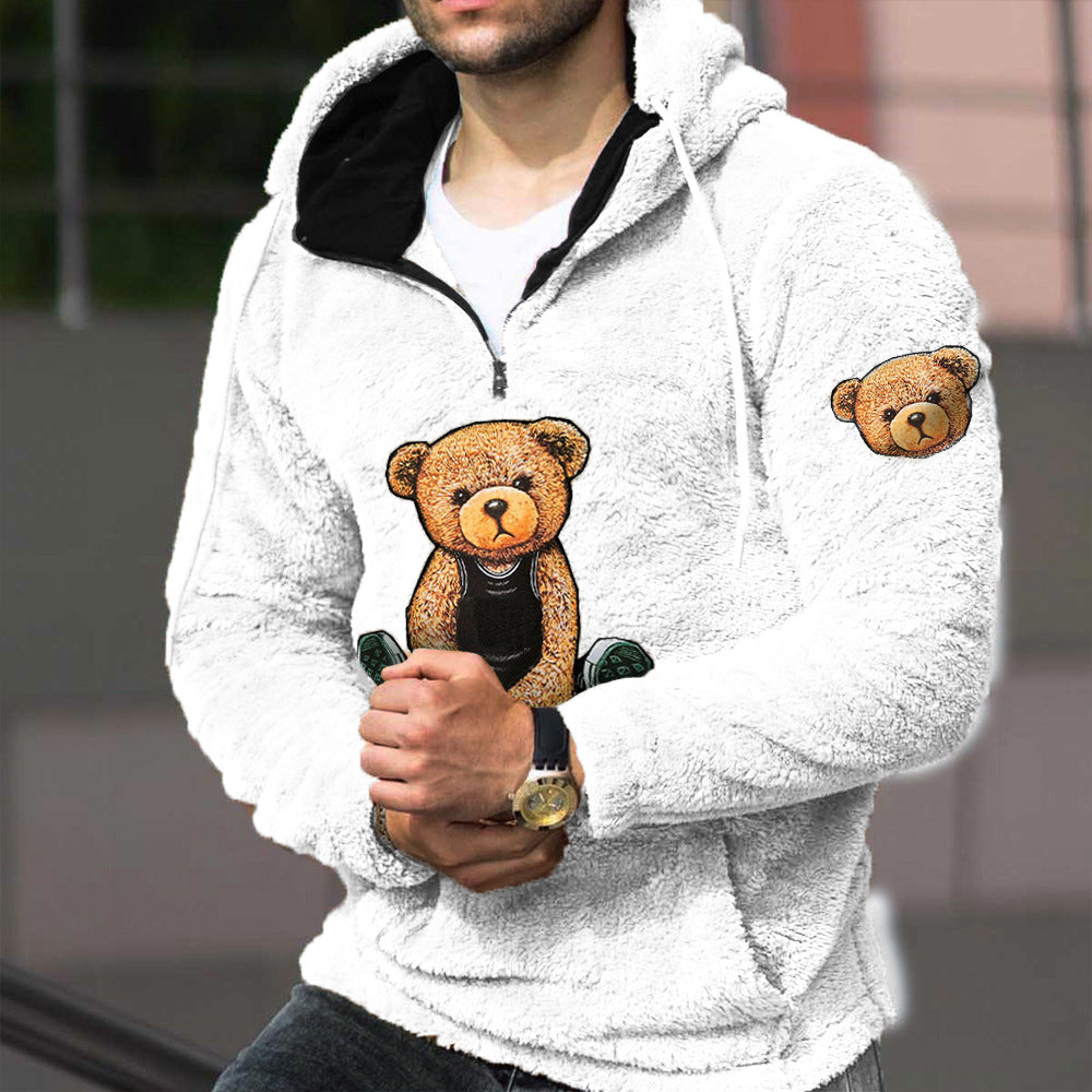 Herren Premium Weiche & Warme Kapuzenjacke Lammwolle Strick Teddybär Hoodie