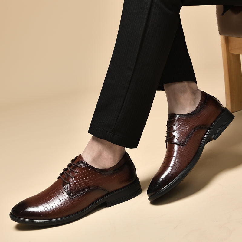 Exotische Herren Oxford-Schuhe aus echtem Leder mit Krokodilmuster-x2108