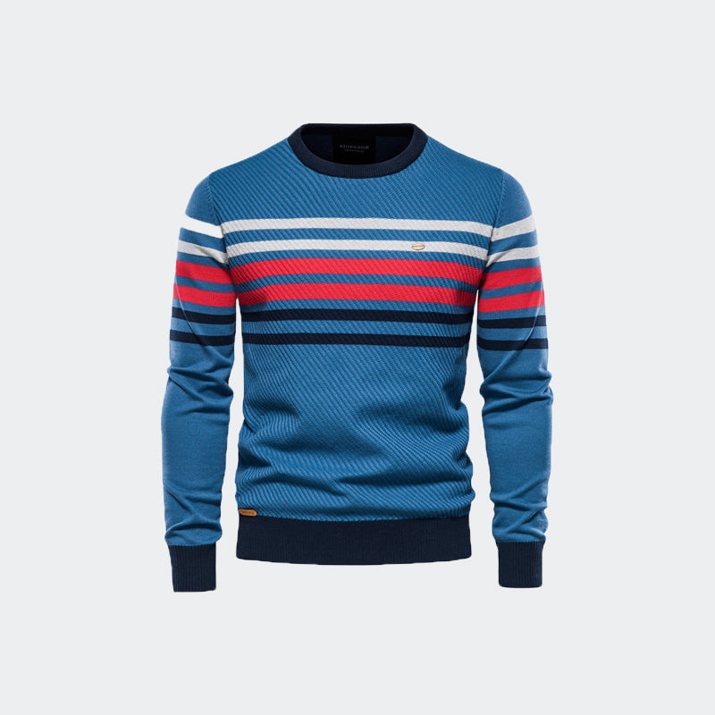 Herrenpullover Rundhalsausschnitt Warme Baumwolle Klassischer Pullover Gestreift -Y183