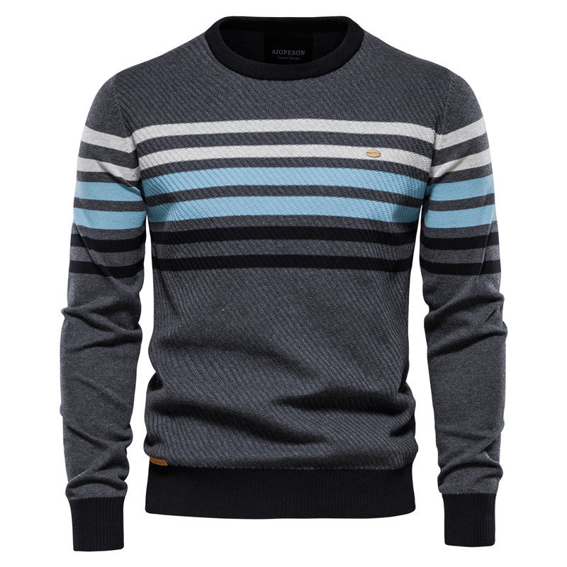 Herrenpullover Rundhalsausschnitt Warme Baumwolle Klassischer Pullover Gestreift -Y183