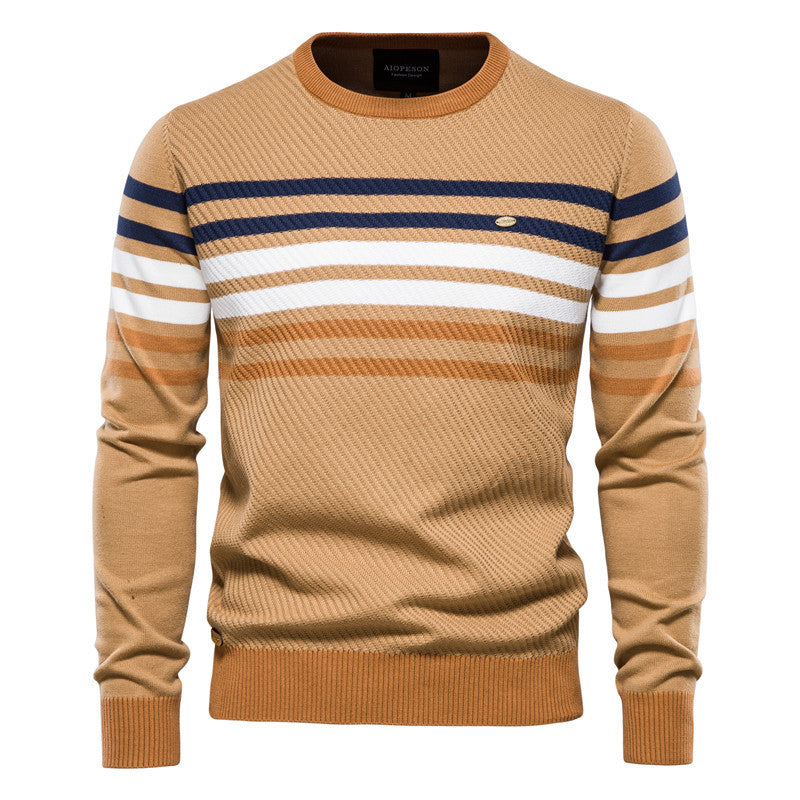 Herrenpullover Rundhalsausschnitt Warme Baumwolle Klassischer Pullover Gestreift -Y183